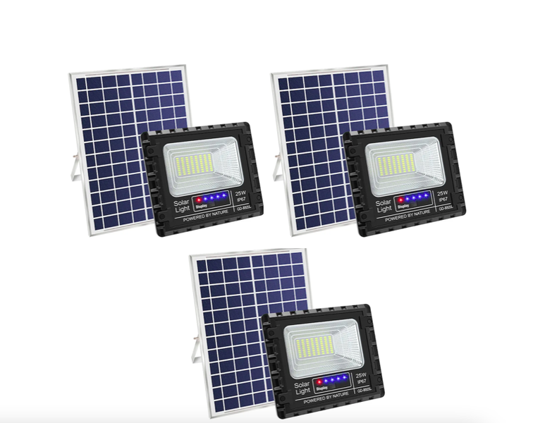 3 x Solar Flood Lights with Power Display
