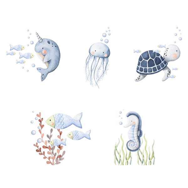 Nursery Wall Art - Vinyl Decals - Sea Animals Theme