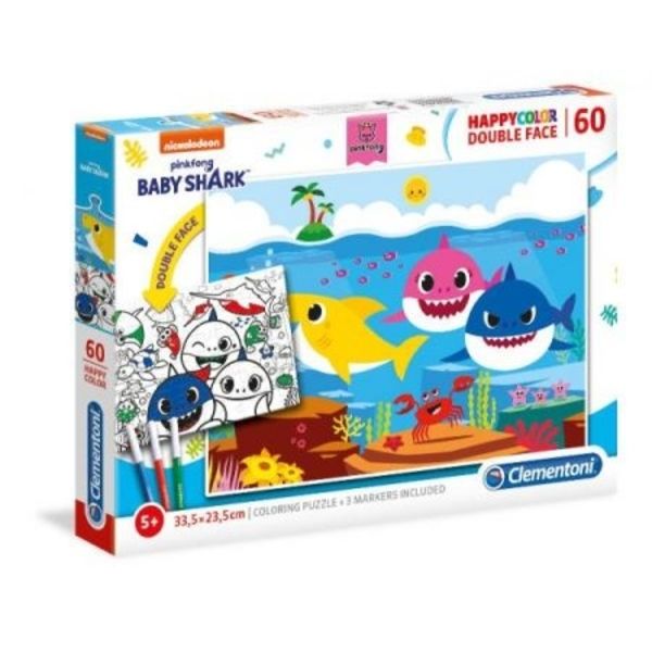 Clementoni 60 Piece Puzzle Double Face Baby Shark Coloring