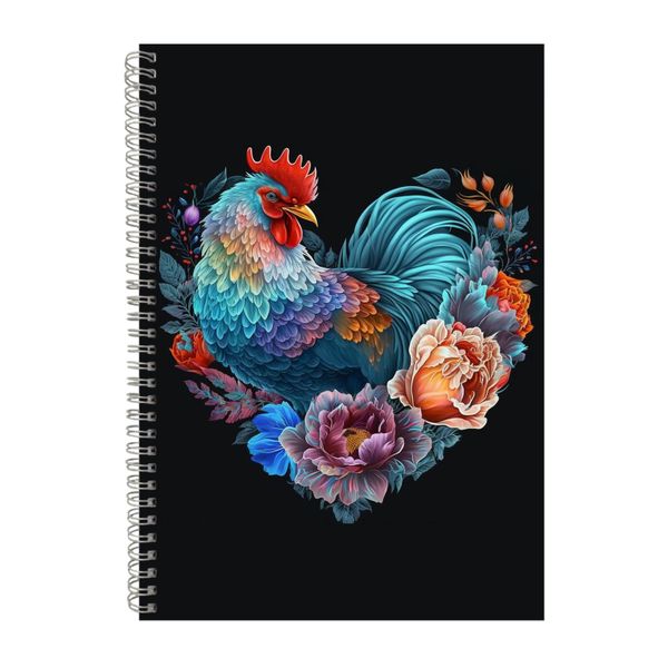 Rooster Watercolor Heart Notebook Animal Gift Idea Notepad Pad 118