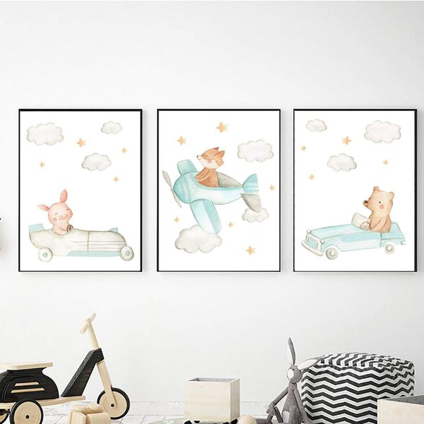 Cute Animals On the Go - A2 - Canvas (3.5cm ) -Set Of 3