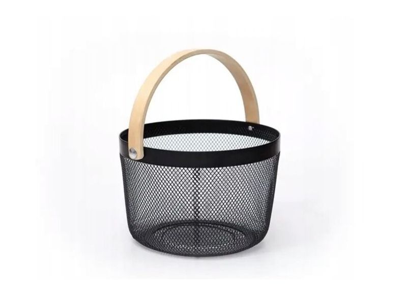 Multi-Usage Basket-Easy to Carry-Mesh Basket-Wooden Handle-Round Shape