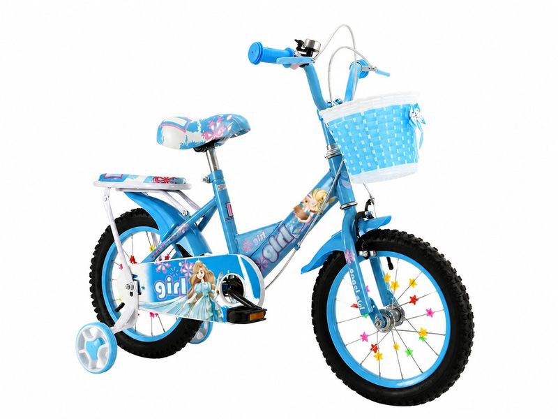 Frosty Girls 12|14|16-Inch Blue Kids Bicycle with Training Wheels &amp; Basket
