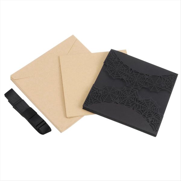 10Pcs Halloween Invitations Card With Bowknots (Black)