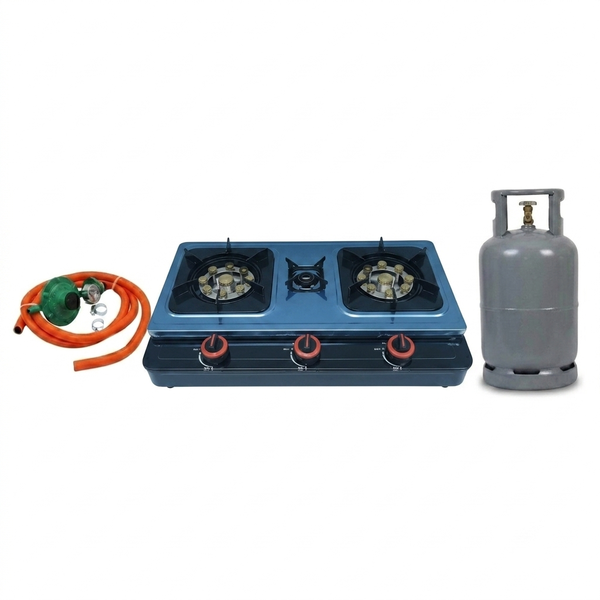 3-Burner Gas Stove Starter Pack with 9kg Cylinder &amp; Regulator Kit