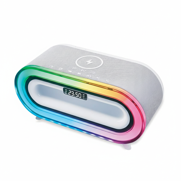 Wireless LED Speaker Charger and Alarm Clock