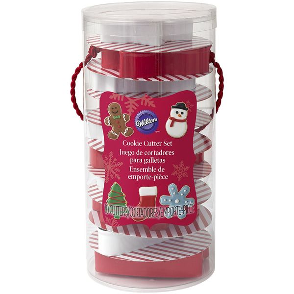 Wilton 10 Piece Holiday Red White Plastic Christmas Shapes Cookie Cutter Set