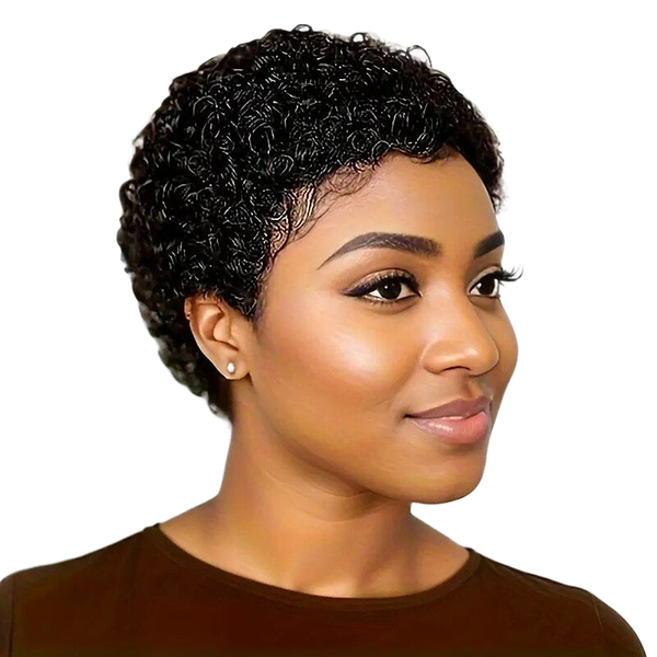 Geebuy Glueless Afro Curly Pixie Wig-Full Machine Made Brazilian Hair Wig