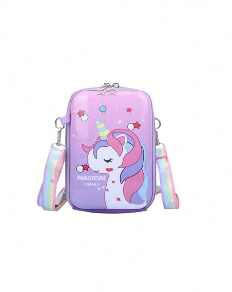 Girls Cartoon Unicorn Printed PVC Square Bag - Crossbody Zipper Purse