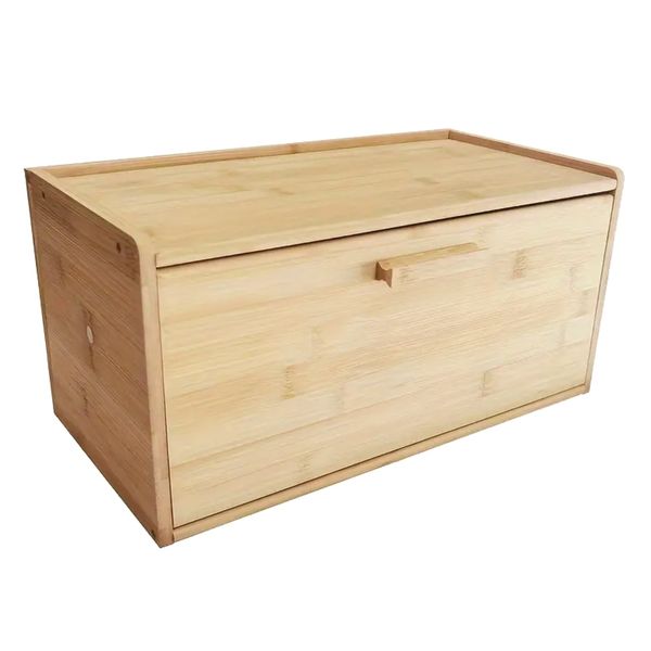 Kitchen Multipurpose Bamboo Flip Top Lid Breadbin Storage Box -35.7cm