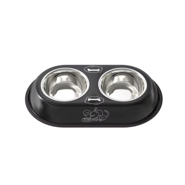Double Water and Food Bowls for Dog Cat Stainless Steel &amp; Non-Slip Station