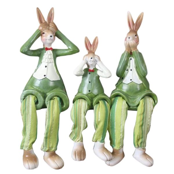 Decor Handmade Resin Rabbit Statues with Hanging Feet - Set of 3