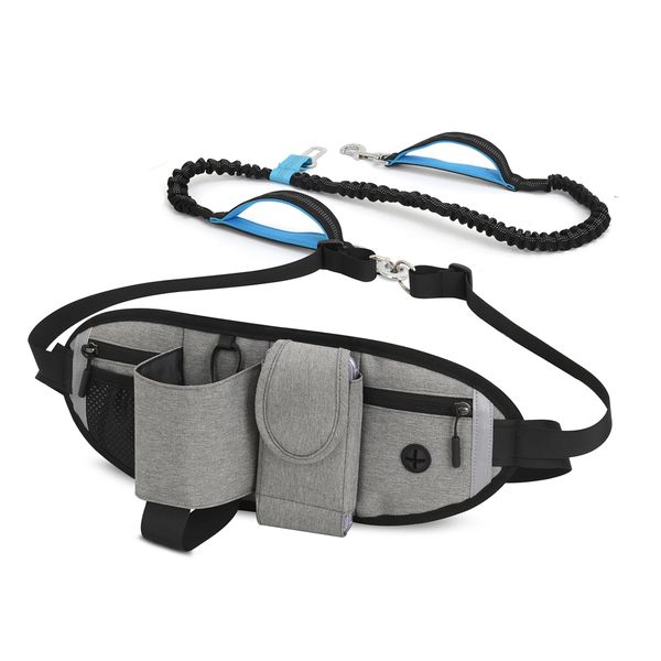 Hands Free Dog Bungee Leash with Waist Pack Belt for Running Walking