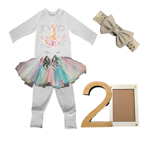 2nd Birthday - Unicorn Tutu Outfit With Headband And Photo Frame