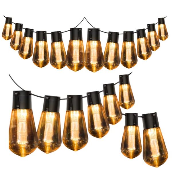 20 Piece Solar Powered Bulb String Lights With 8 Lighting Modes - Black
