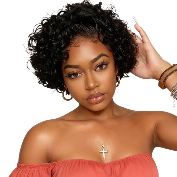 Geebuy Human Hair Pixie Cut Wig-Brazilian Short Curly