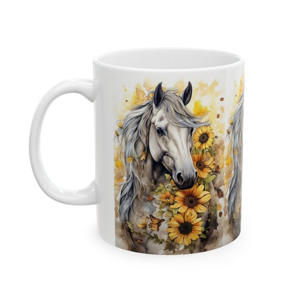 Horse Mug - Horse with sunflower flowers and butterfly illustrations