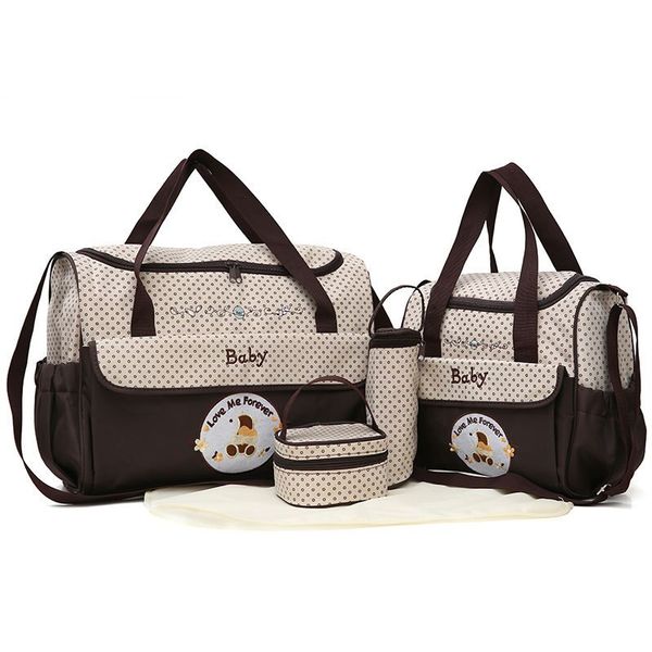Set Of 5 Large Capacity Multifunction Mom Diaper Shoulder Bag Set - Pink