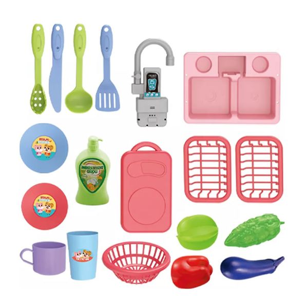 19 Pieces Electric Dishwasher With Circulating Outflow Water Toy For Kids