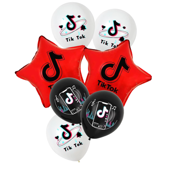 Tik Tok Party Balloons - Red, Black and White - 7piece - Party Decor