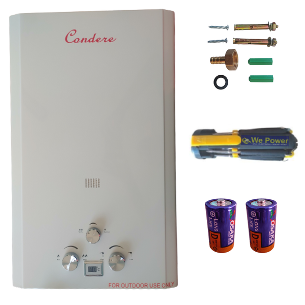 Gas Geyser 16L Gas Water Heater With Two Batteries &amp; Free Screwdriver Set