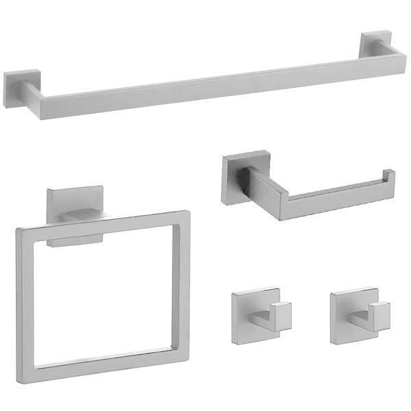5 Piece Bath Towel Rack Set Wall Mounted Towel Bar Bathroom Accessories Kit
