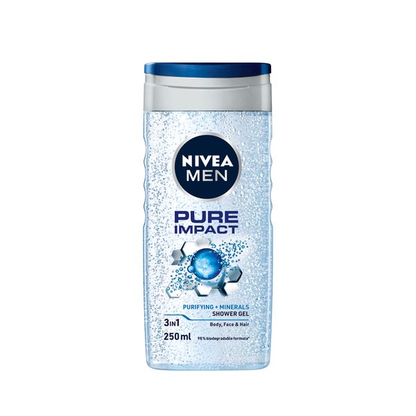 NIVEA MEN Pure Impact 3in1 Shower Gel Wash with Purifying Minerals, 250ml