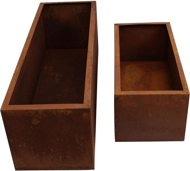 2 Metal Plant Boxes In Rust Design