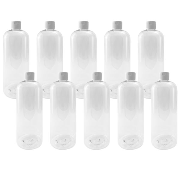 10x 1 Litre Clear Plastic Bottles with Flip Top Caps
