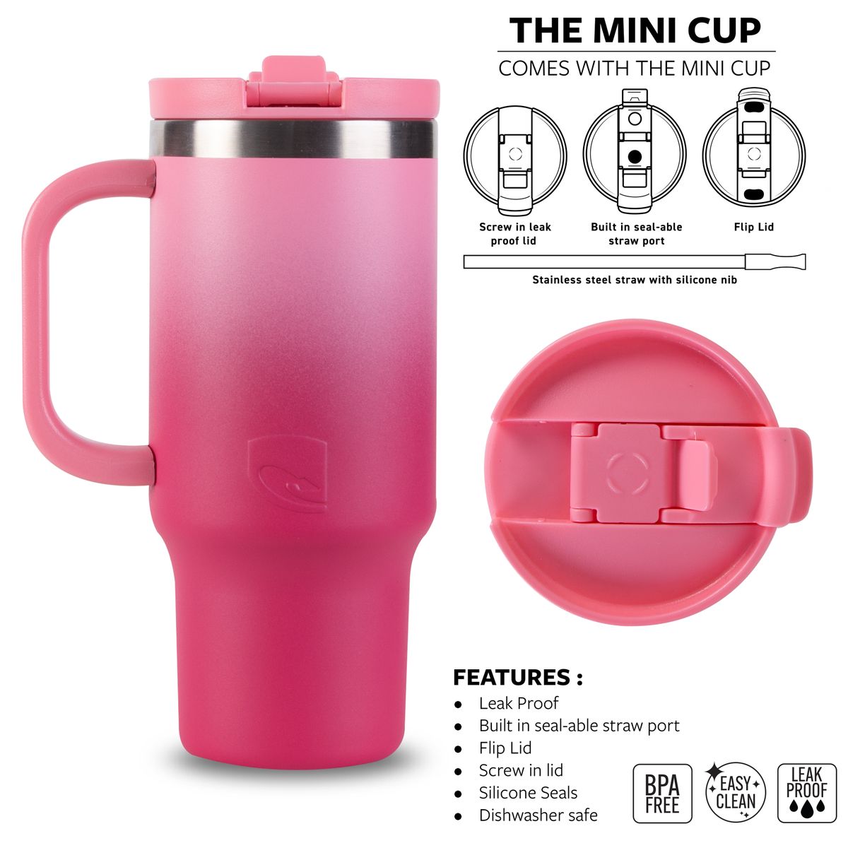 Lizzard Mini Cup 480Ml, Lead Free With Screw In Lid And Straw