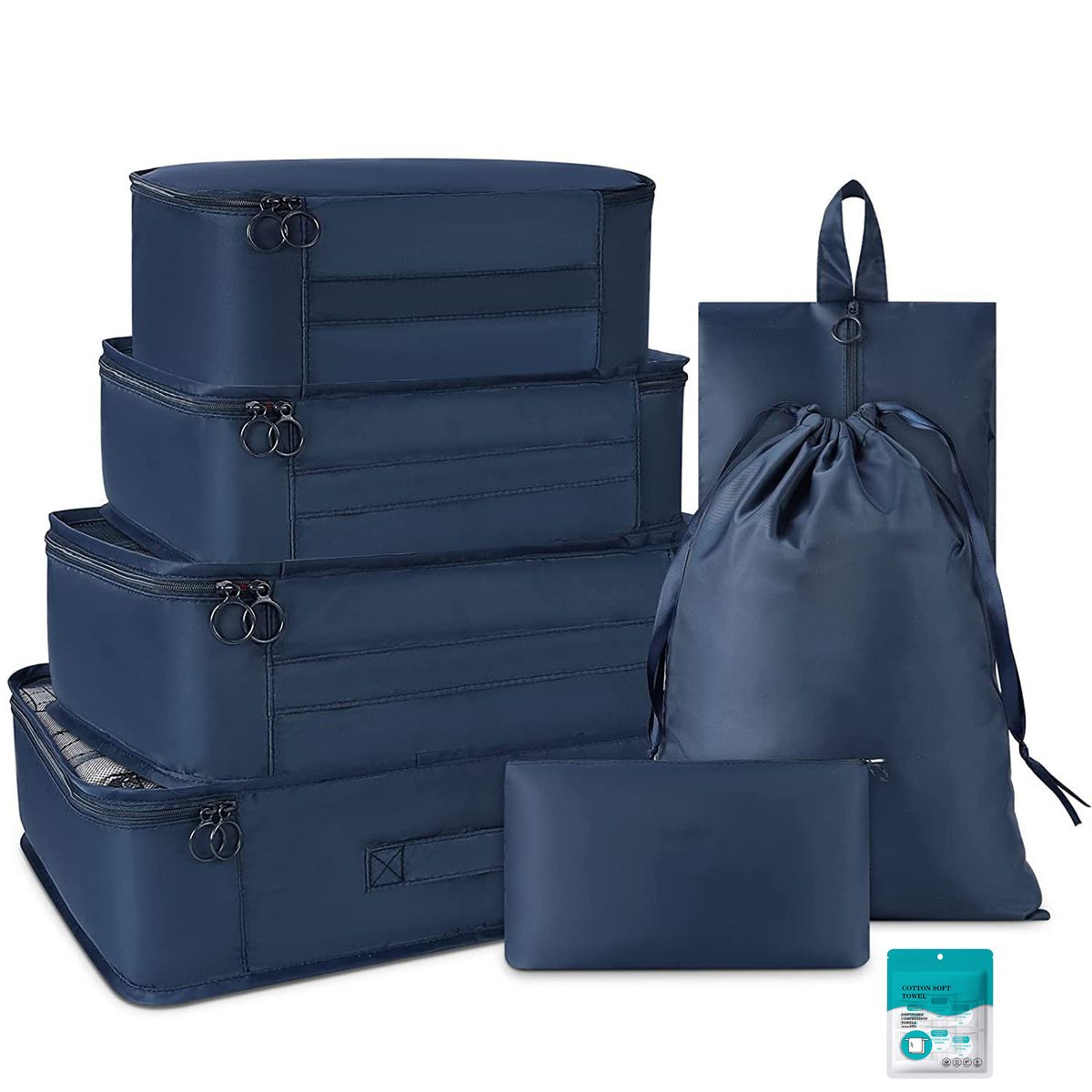 7 Pieces Travel Storage Set Packing Cubes with Disposable Towel