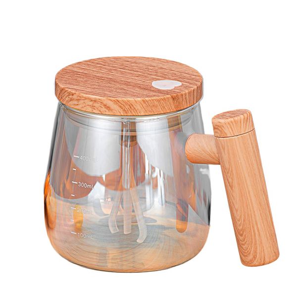 Wood Grain Electric Stirring Mug - Rainbow Blue Coated Glass