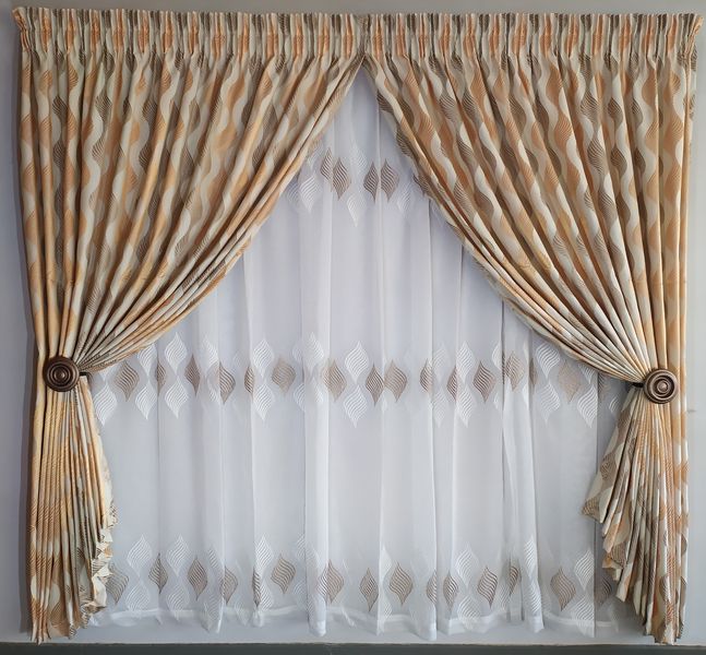 Curtain Set - 5m Crinkle Wave Copper + 5m 1831 Linen Embroidered Voile