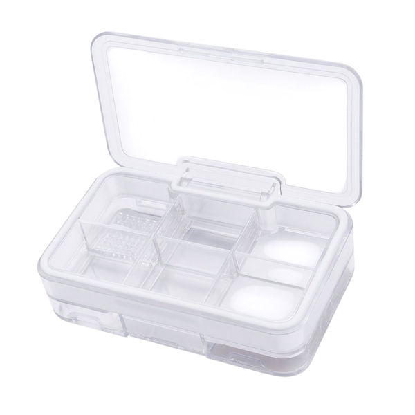 9 Multi-Compartments White, Transparent Pillbox &amp; Pill Crusher - L11xW6.5xH3