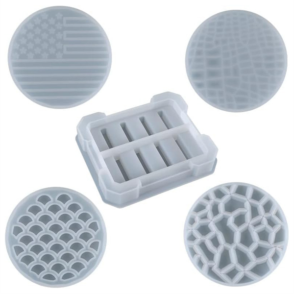 5 Resin Cast Coaster Molds, Including 4 Circular Coaster Molds and 1 Square