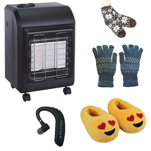 Gas Heater with Emoji Slippers, Socks &amp; Gloves And Free Bluetooth Headphone