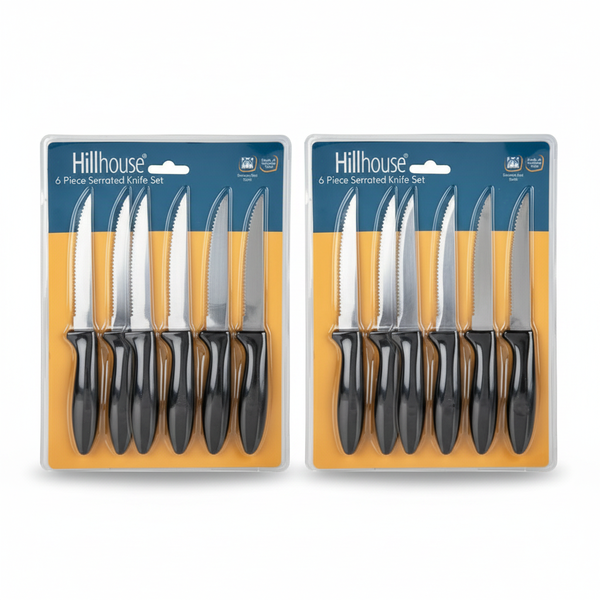 Hillhouse 6 Piece Serrated Steak Knife Set with Ergonomic Handles - 2 Pack