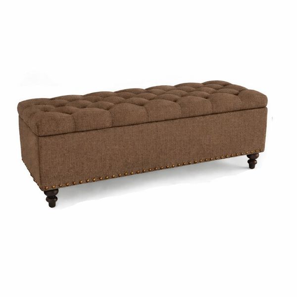 Furnity - Luna Classic Tufted Upholstered Storage Ottoman - Brown Linen