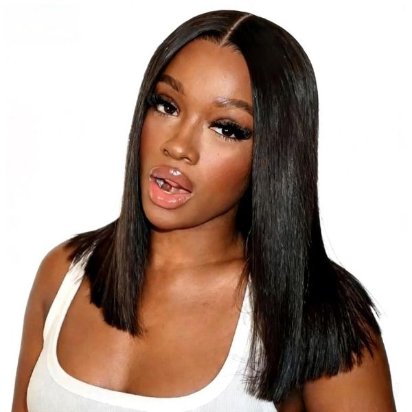Brseilienne Peruvian 14Inch Double Drawn Straight 13x4 Frontal Bob Wig