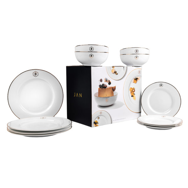 JAN - Gold Rimmed 12 Piece Dinner Set In a Gift Box