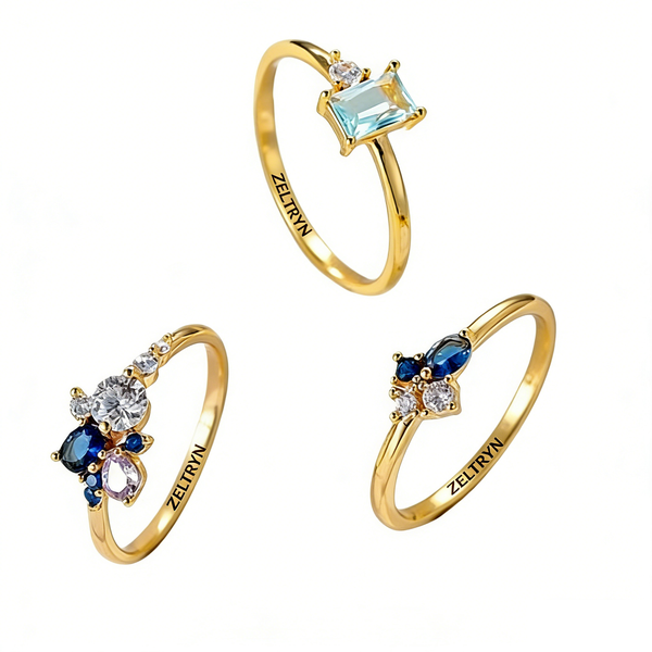 ZELTRYN Three-Piece Topaz Ring Set with Matching Bands