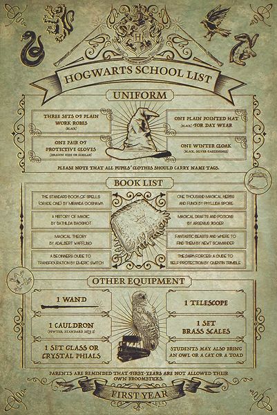 Harry Potter - Hogwarts School List Poster