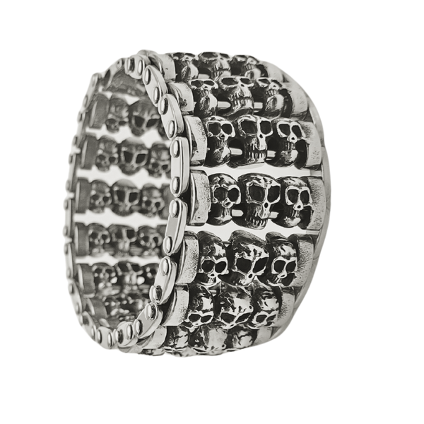 High-Grade Stainless Steel Tripled Skull Link Bracelet