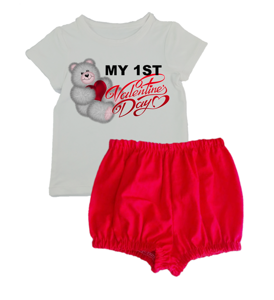My first valentine's day outfit-shirt &amp; red bauble pants-Teddy print
