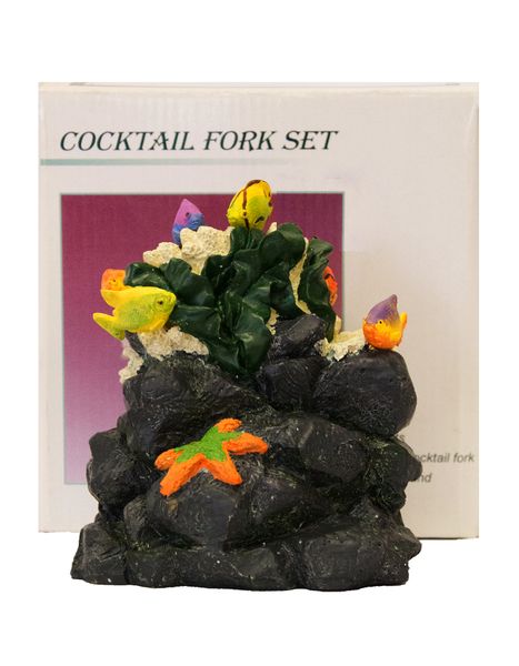 Fino PF650 6 Piece Coral Shell on Rocks Cocktail Fork Set with Box