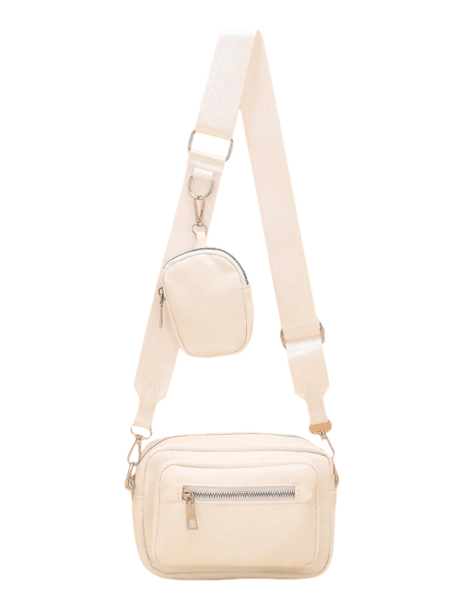 Crossbody Bag With Adjustable Strap and Attached Pouch - Black
