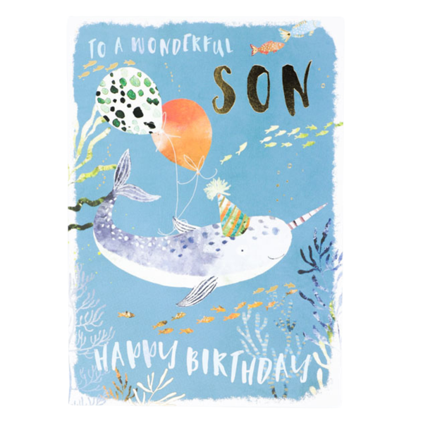 Birthday Card - "Wonderful Son" - Birthday Narwhal