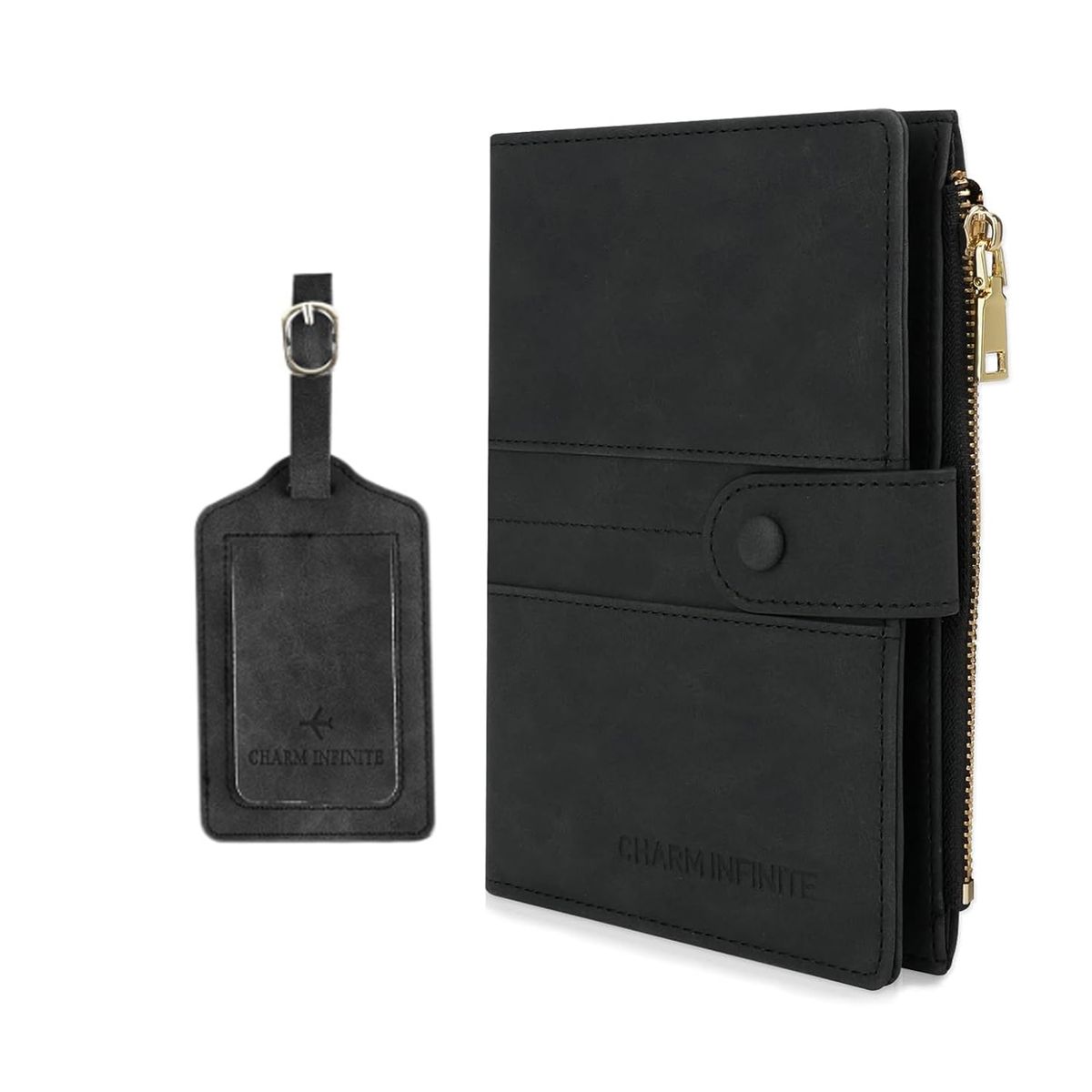 Leather Passport Holder & Luggage Tag RFID Travel Passport Wallet Card Slot