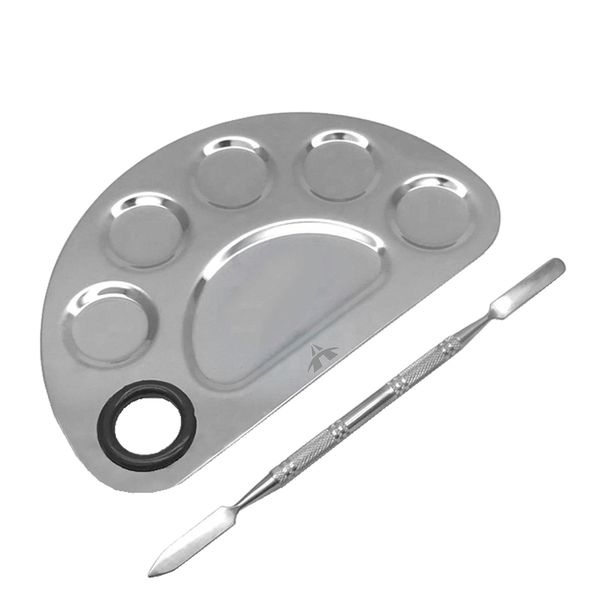 Semicircle 6-Well Stainless Steel Watercolor Paint Palette with Spatula