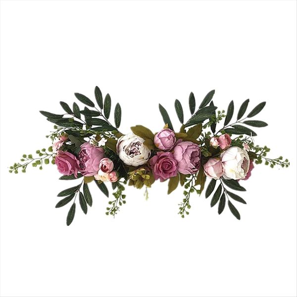 Artificial Rose Flower Swags Decorative with Fake Roses Green Leaf